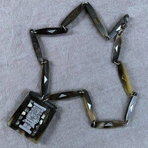 Vintage Horn necklace Abalone & Silver inlay South American, Peruvian or Mexican